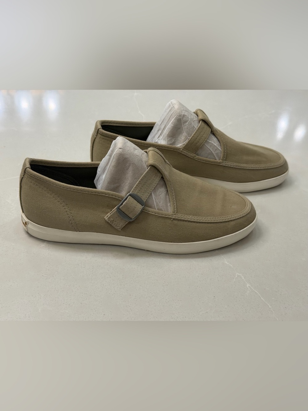 Eddie Bauer Canvas Mary Jane Loafers Sand Beige Buckle Flats 8.5M